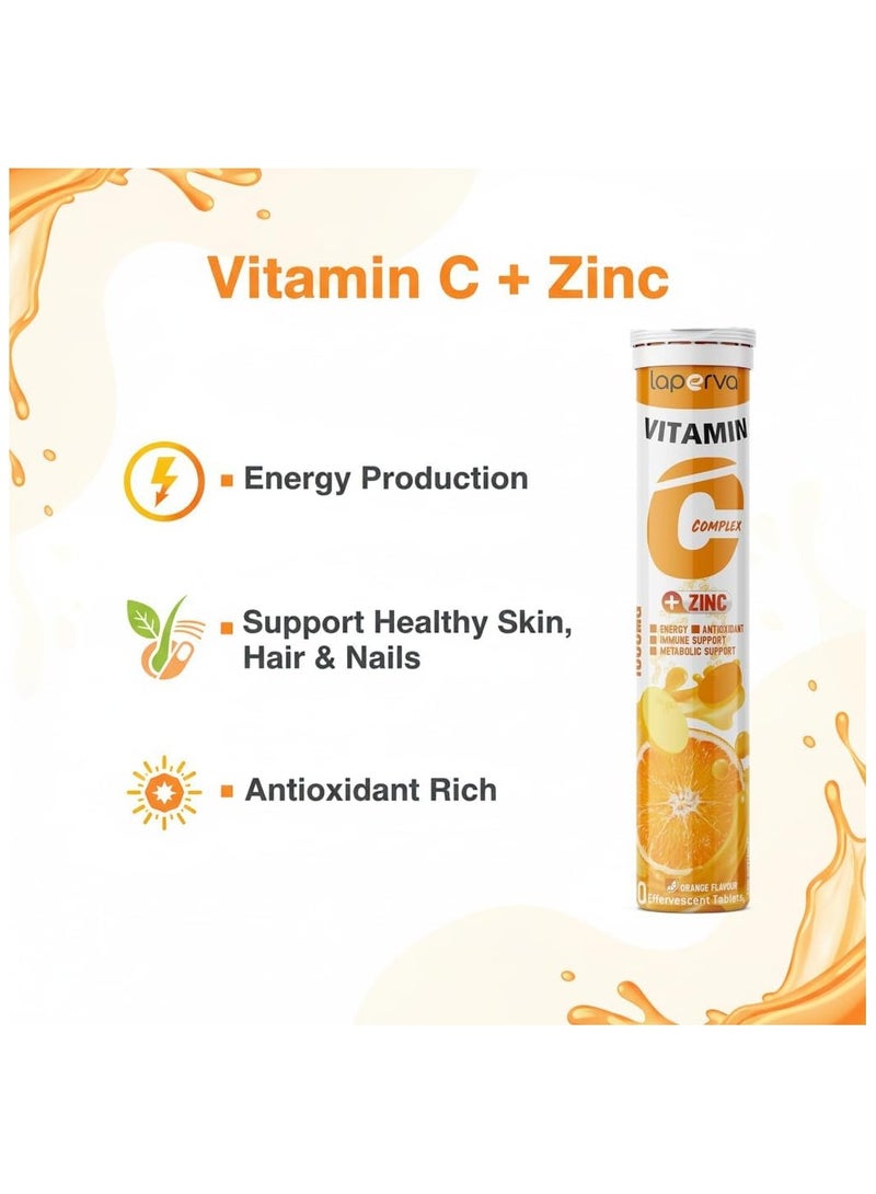 Laperva Vitamin C Complex Plus Zinc Immune System Booster with High Potency Vitamin C-20 Effervescent Tablets Orange Flavor - Image 3